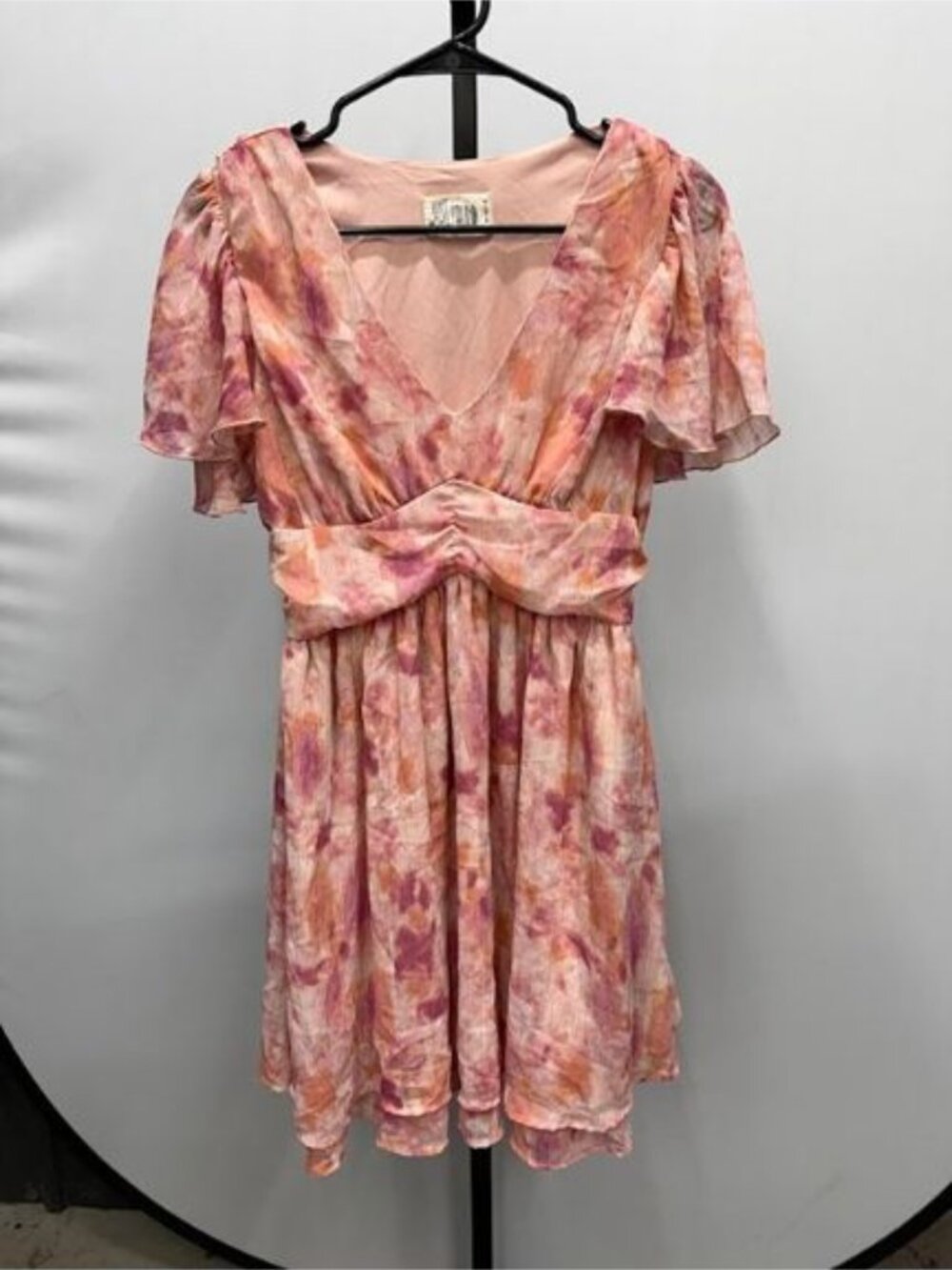 Just Found Floral Ruched Bodice Flutter Sleeve Dress